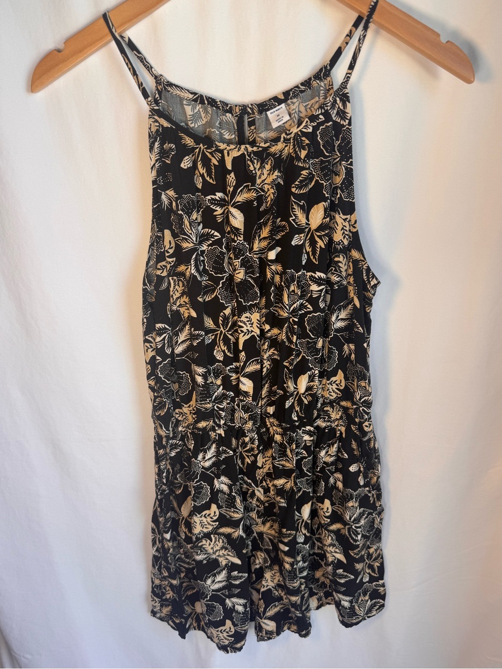Old Navy Black & Cream Floral Spaghetti-Strap Romper
